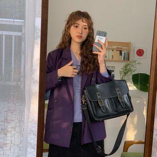 Plain Loose-fit Blazer Purple - One Size