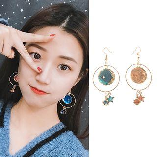 Moon & Star Hoop Earring 1 Pair - Light Orange & Blue - One Size