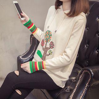 Tree Print Hooded Sweater