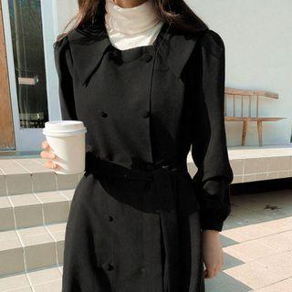 Ruffled Long Coatdress With Sash