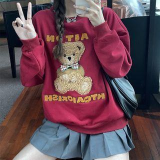 Bear Embroidered Sweater Red - One Size