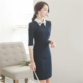 Embroidered-collar Sheath Dress