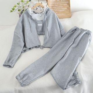 Set: Spaghetti Strap Cropped Top + Harem Sweatpants + Zipped Hooded Jacket