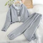 Set: Spaghetti Strap Cropped Top + Harem Sweatpants + Zipped Hooded Jacket
