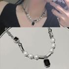 Faux Crystal Faux Pearl Alloy Choker Silver - One Size