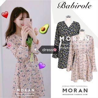 Flower Print Flared-sleeve Chiffon Dress