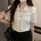 Short-sleeve Pocket Detail Ruffle Shirt