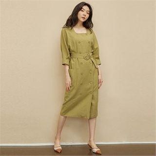 Square-neck Linen Blend Coatdress