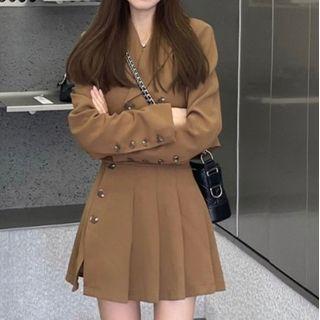 Set: Double-breasted Cropped Blazer + Mini A-line Skirt