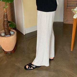 Band-waist Pinstriped Wide Pants