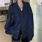 Striped Denim Shirt Jacket Blue - One Size