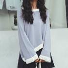 Contrast Trim Diagonal Hem Sweater