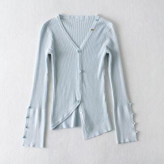 V-neck Asymmetrical Hem Knit Top