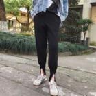 Plain Slit-hem Cropped Harem Pants