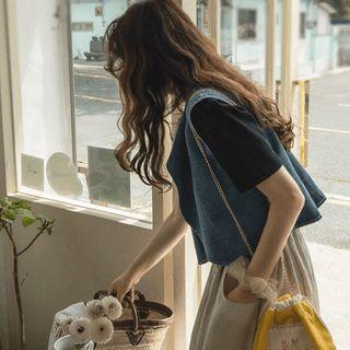 Sleeveless Round-neck Denim Jacket Blue - One Size