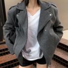 Lapel Zipped Jacket Gray - One Size