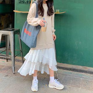 Asymmetric Ruffle Hem Panel Midi Dress