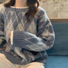Argyle Patterned Loose-fit Sweater Blue - One Size