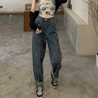 Washed Panel Trim Shift Jeans