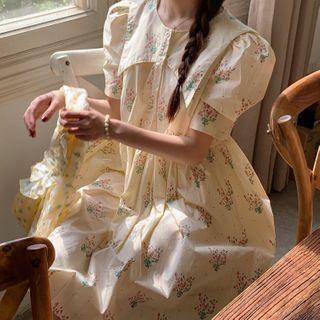 Short-sleeve Floral Dress Light Yellow - One Size