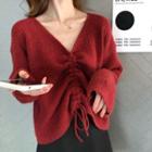 Long-sleeve Plain Drawstring Knit Sweater