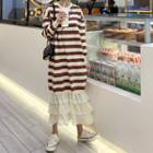Mock Two Piece Layered Hem Panel Striped Maxi Dress