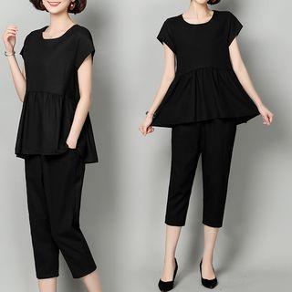 Set: Loose-fit Short-sleeve Top + Pants