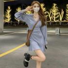 Long-sleeve V-neck Striped Irregular Button Dress