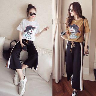 Set: Printed T-shirt + Striped Sweatpants