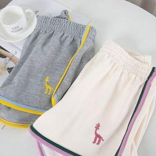 Small Deer-embroidered Color Block Shorts