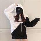 Hooded Color-block Pullover Ivory - One Size