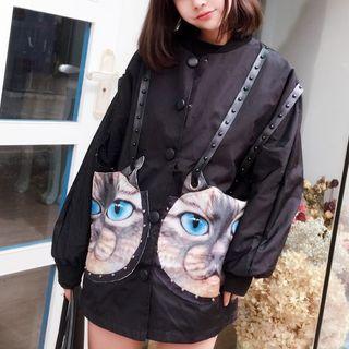 Cat Print Studded Baseball Jacket