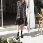 Tie-neck Ruffle-hem Floral Midi Dress Navy Blue - One Size