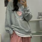 Floral Embroidered Sweatshirt / Corduroy Straight Leg Pants