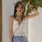Crochet Lace Panel Camisole Top White - One Size