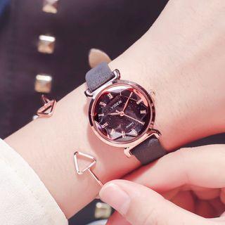 Set: Roman Numeral Strap Watch + Triangle Accent Bangle