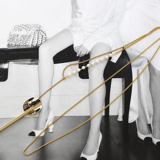 Metallic-pendent Faux-pearl Lariat Necklace