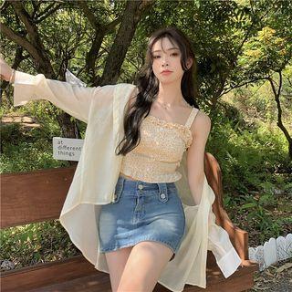 Floral Crop Tank Top / Light Shirt Jacket