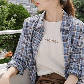 Dip-back Tab-sleeve Plaid Shirt