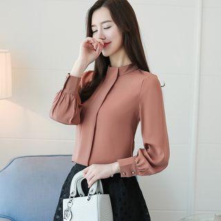 Long-sleeved Loose-fit Chiffon Plain Top