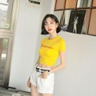Lettering Cropped Slim-fit T-shirt