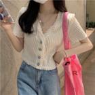 Short-sleeve Wood Ear Trim Ruched Top