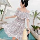 Plaid Off-shoulder Spaghetti Strap Dress