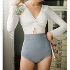 Long-sleeve Front Knotted Swimsuit