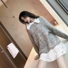 Melange Sweater / Long-sleeve Mini Lace Dress