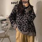 Leopard Crewneck Long-sleeve Sweater