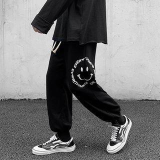 Smiley Face Printed High-waist Sweatpants
