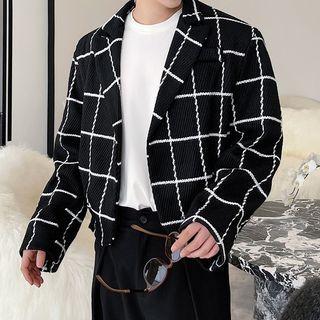 Check Woolen Crop Jacket