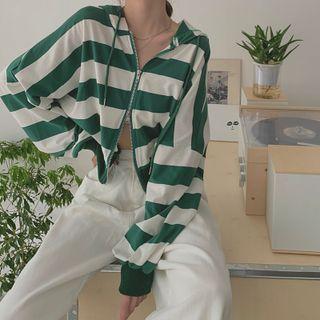Striped Zip Hoodie Hoodie - Stripes - Green - One Size