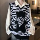 Lettering Zebra Print Sweater Vest